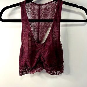 Trillium Burgundy Lace Bralette Crop Top XL